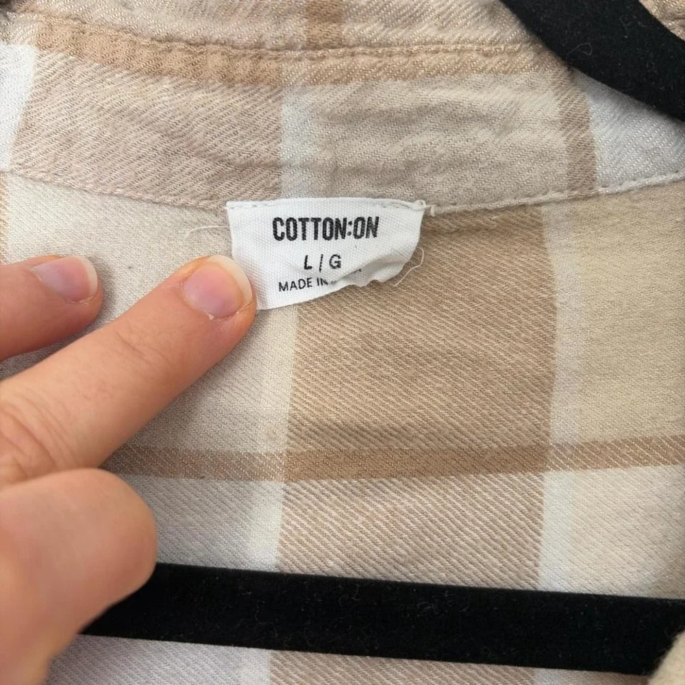 Cotton on cream‎ and brown flannel shirt
